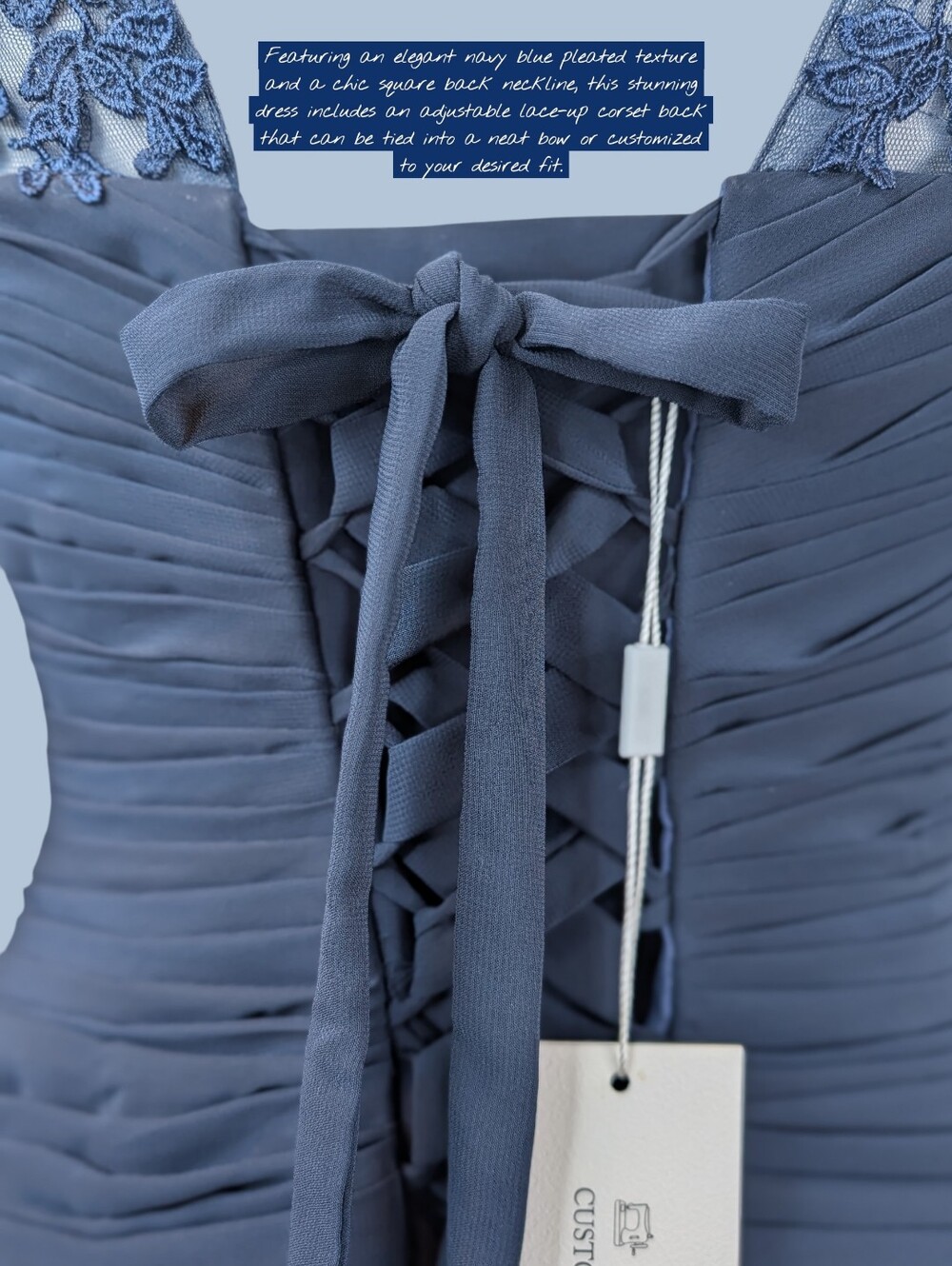 NWT Elegant Navy Blue Lace Up Back Pleated Chiffon Evening Gown Dress Size 14/XL - Picture 5 of 16